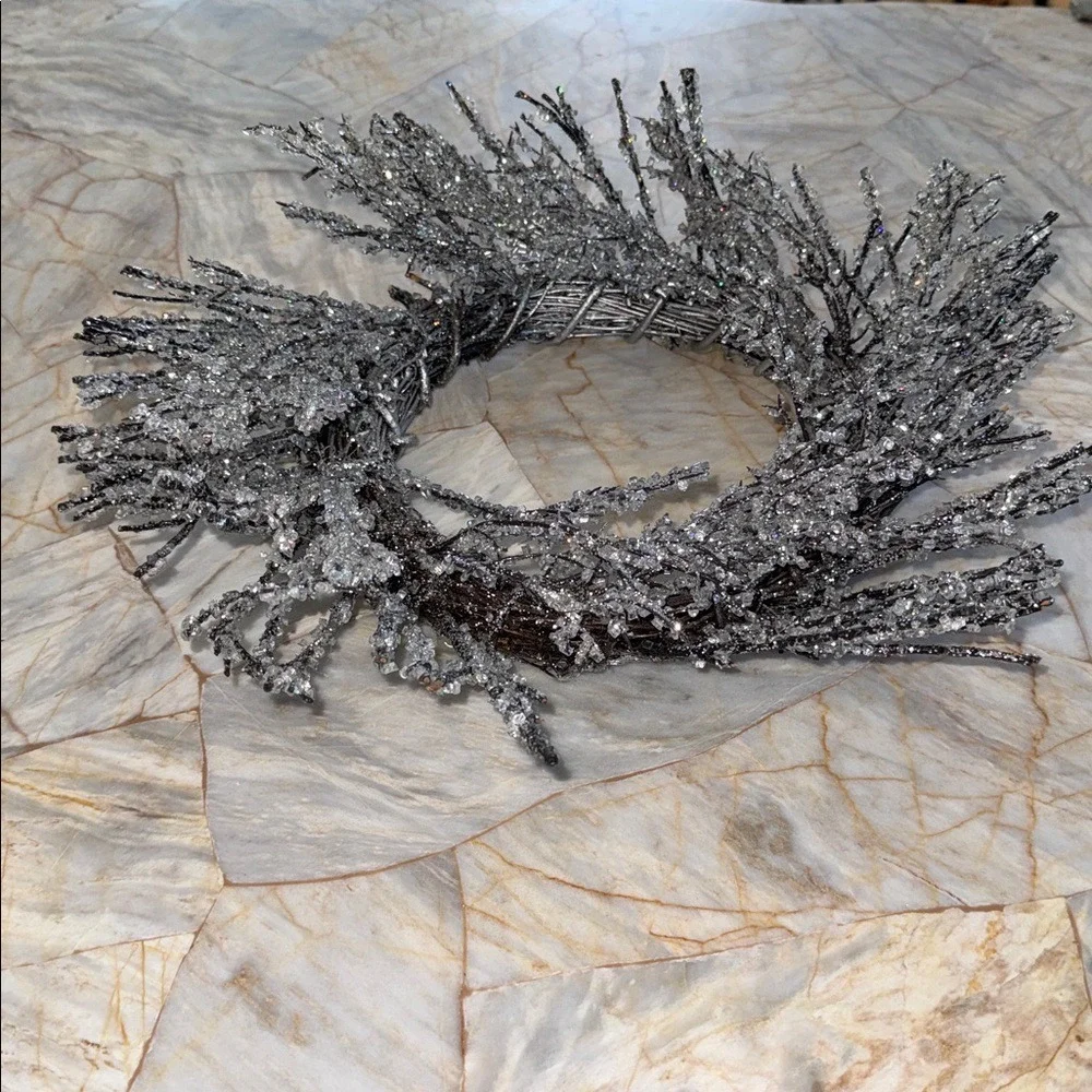 Frosted‎ Silver Glitter Icy Twig Wreath Winter Holiday Christmas Home Decor 20in
